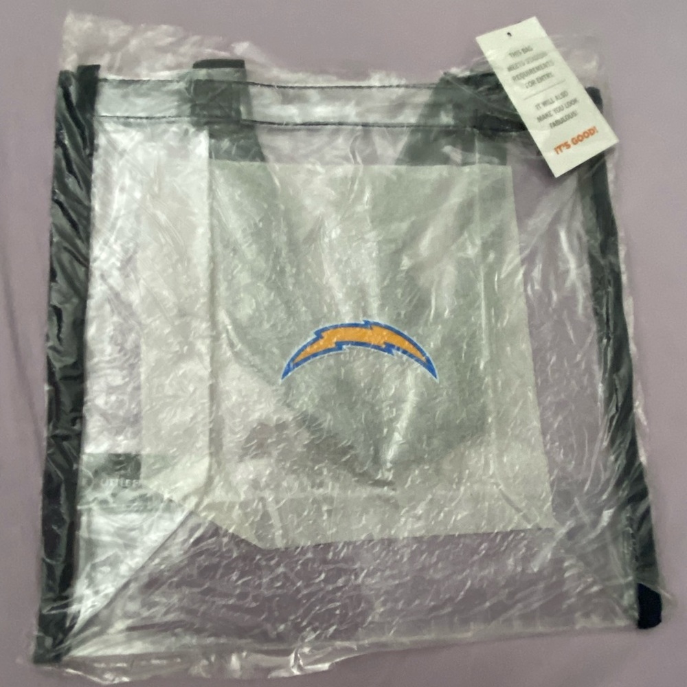 🏈🛍️ Los Angeles LA CHARGERS Logo Clear PVC Plastic TOTE BAG - STADIUM FRIENDLY